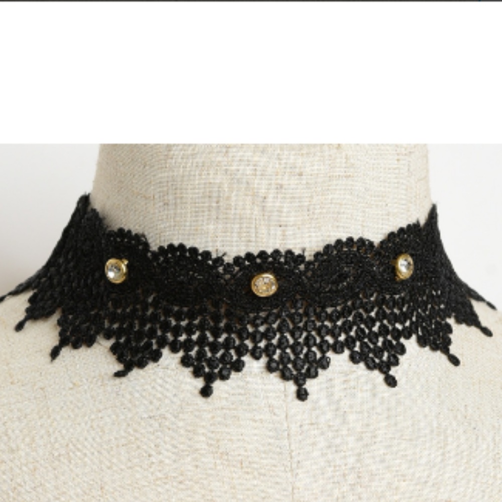 ONE LEFT! Black Lace Victorian Stone Choker - Picture 2 of 3